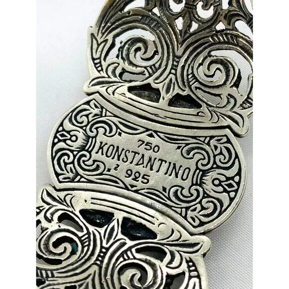 Konstantino Sterling Silver 925 18K 750 White Stone Cuff Bracelet 7.5" - Picture 5 of 10